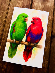 Lovebirds Greeting Card: Parrot Art, Romantic Watercolor Bird Card