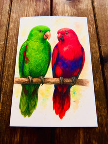 Lovebirds Greeting Card: Parrot Art, Romantic Watercolor Bird Card