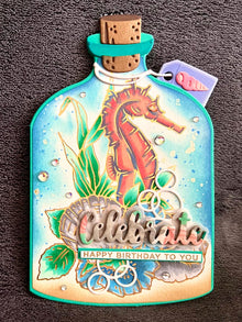 Seahorse and Shells in a Bottle Celebrate Happy Birthday Card