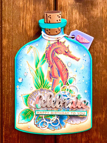 Seahorse and Shells in a Bottle Celebrate Happy Birthday Card