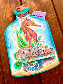 Seahorse and Shells in a Bottle Celebrate Happy Birthday Card