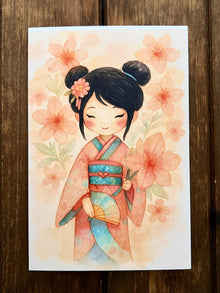 Kawaii Chibi Girl Greeting Card Set: Japanese Anime Art (4x6 Semi-Gloss Print)