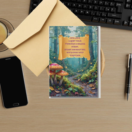 Enchanted Forest Love Card – Whimsical 4x6 Folded Greeting with Envelope | Nature-Inspired Romantic Card