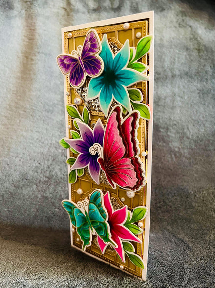 Butterfly and Starflower Trio Slimline Blank Card