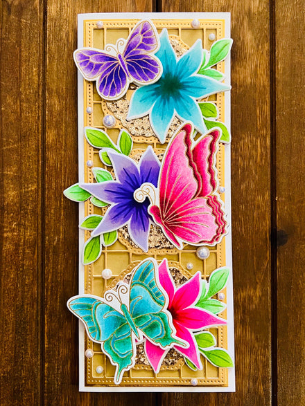 Butterfly and Starflower Trio Slimline Blank Card