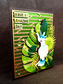 Blue Cockatoo with Leaves Have an Amazing Day Card