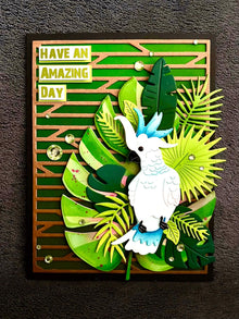 Blue Cockatoo with Leaves Have an Amazing Day Card