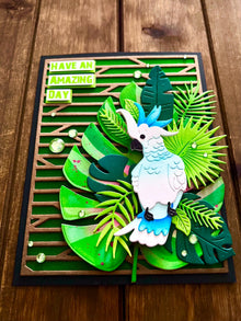 Blue Cockatoo with Leaves Have an Amazing Day Card