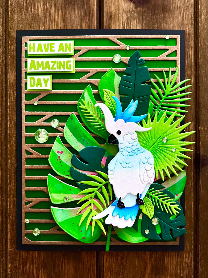 Blue Cockatoo with Leaves Have an Amazing Day Card