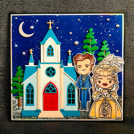 Baroque Couple and Cathedral at Night Blank Card