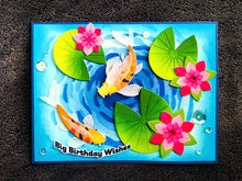 Koi Pond and Water Lilies in Swirling Pond Big Birthday Wishes Card