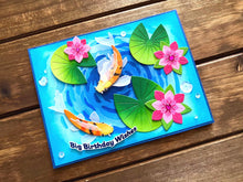 Koi Pond and Water Lilies in Swirling Pond Big Birthday Wishes Card