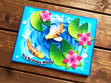 Koi Pond and Water Lilies in Swirling Pond Big Birthday Wishes Card