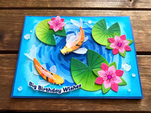 Koi Pond and Water Lilies in Swirling Pond Big Birthday Wishes Card