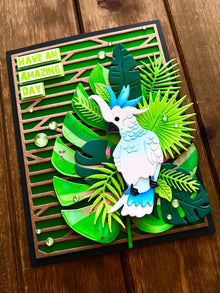 Blue Cockatoo with Leaves Have an Amazing Day Card