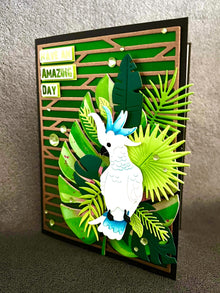 Blue Cockatoo with Leaves Have an Amazing Day Card