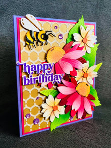 Magenta Coneflowers and Bee Happy Birthday Card