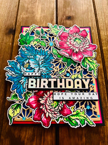 Teal and Magenta Floral Cluster Happy Birthday Amazing Day Birthday Card
