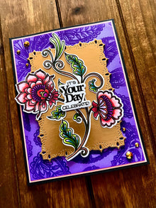 Folk Style Flower Duo Trailing Vine It’s Your Day Celebrate Card