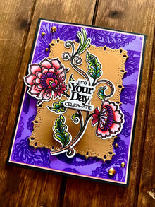 Folk Style Flower Duo Trailing Vine It’s Your Day Celebrate Card