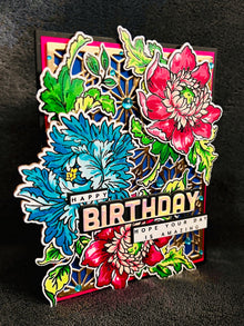 Teal and Magenta Floral Cluster Happy Birthday Amazing Day Birthday Card