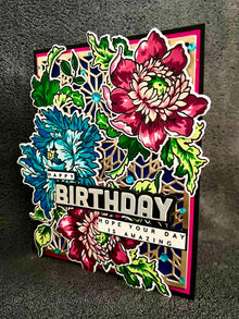 Teal and Magenta Floral Cluster Happy Birthday Amazing Day Birthday Card