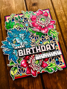 Teal and Magenta Floral Cluster Happy Birthday Amazing Day Birthday Card