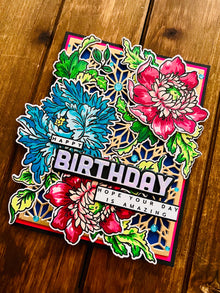 Teal and Magenta Floral Cluster Happy Birthday Amazing Day Birthday Card