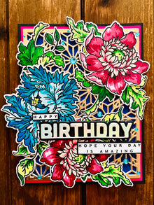 Teal and Magenta Floral Cluster Happy Birthday Amazing Day Birthday Card