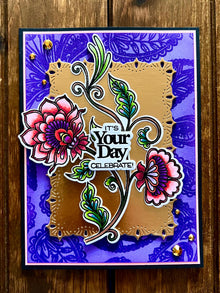 Folk Style Flower Duo Trailing Vine It’s Your Day Celebrate Card