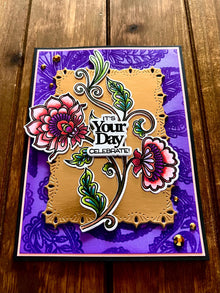 Folk Style Flower Duo Trailing Vine It’s Your Day Celebrate Card