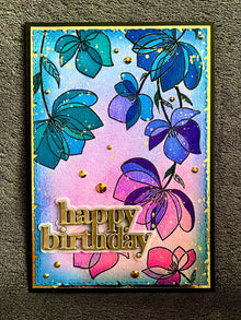 Watercolored Abstract Hanging Florals Happy Birthday Card