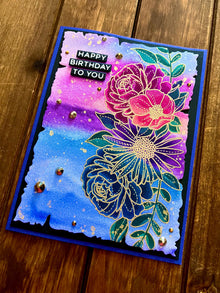 Watercolored Stylized Stitched Floral Cluster Happy Birthday To You Card