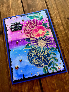 Watercolored Stylized Stitched Floral Cluster Happy Birthday To You Card