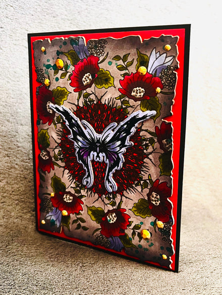 Gothic Butterfly and Floral Thorn Wreath Blank Card