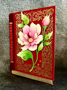 Red Book with Pink Magnolia Stem Birthday Wishes Card