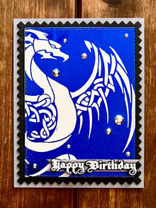Celtic Dragon Blue Foiled Happy Birthday Card