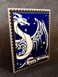 Celtic Dragon Blue Foiled Happy Birthday Card