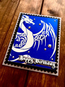 Celtic Dragon Blue Foiled Happy Birthday Card
