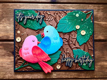 Red and Blue Bird Duo and Forest Leaves It's Your Day Happy Birthday Card