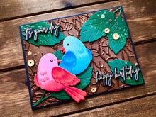 Red and Blue Bird Duo and Forest Leaves It's Your Day Happy Birthday Card