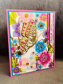 Gold Butterfly and Foiled Florals Birthday Wishes Card