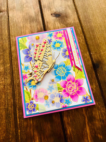 Gold Butterfly and Foiled Florals Birthday Wishes Card