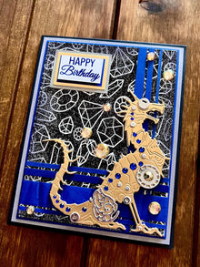Gold Mechanical Steampunk Dragon Distressed Gem Outline Background Happy Birthday Card