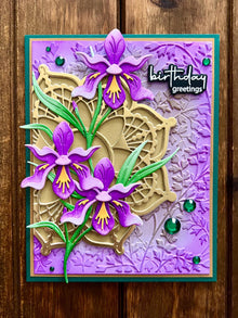 Triple Mini Purple Iris Birthday Greetings Card