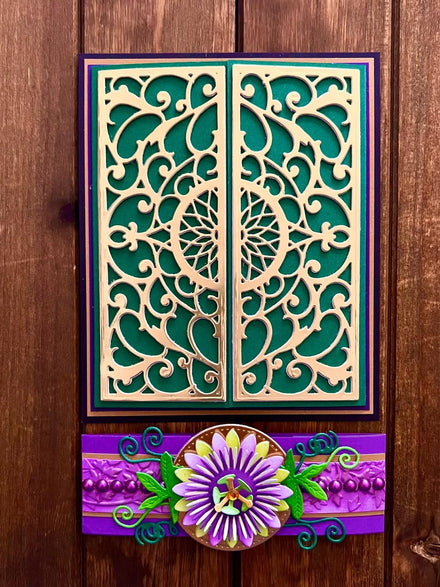 Passion Flower Filigree Panel Gatefold Blank Card