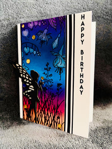 Black Silhouette Fairy Dusk Scene Birthday Card