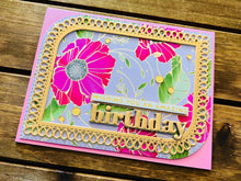Pink Cosmos Birthday Card: Foiled Flowers, Sequin Accents
