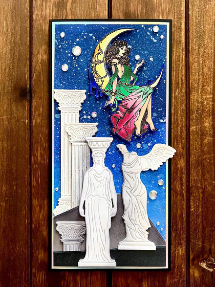 Moon Goddess with Columns and Statues Slimline Blank Card