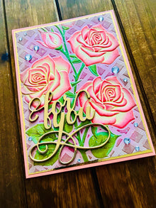 Embossed Two-Toned Pink and Yellow Roses For You Card